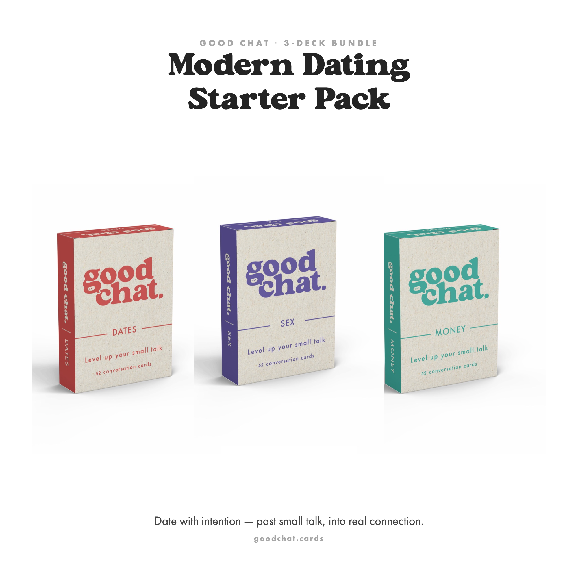 Good Chat Modern Dating Starter Pack bundle with the Dates, Sex and Money conversation card decks